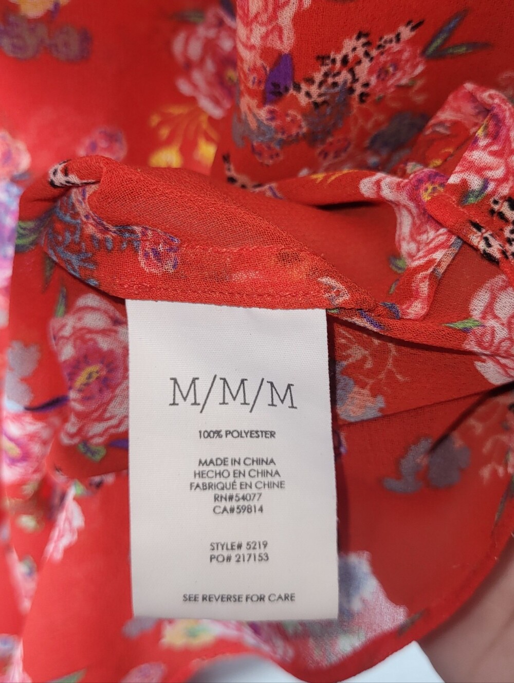 Cabi Crush Ruffle Blouse Red Floral Sleeveless V-Neck Top 5219 Medium Semi Sheer - Picture 5 of 7
